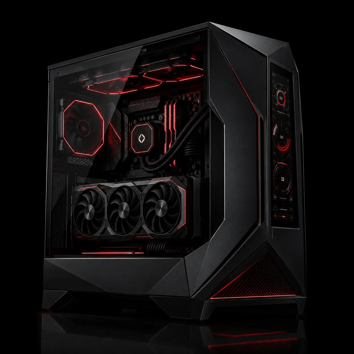 PC gaming sur mesure FCC, boîtier noir et rouge