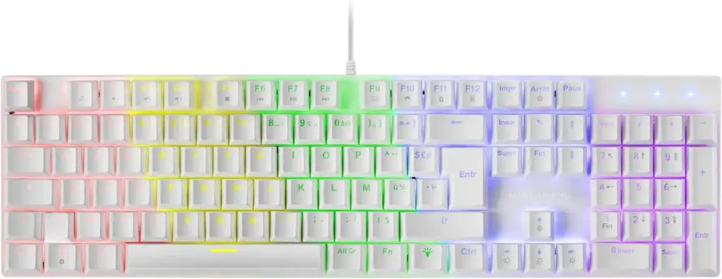 Mars Gaming MK422 Blanc, Clavier Mécanique Gaming RGB, Antighosting, Switch Mécanique Rouge, Langue Française