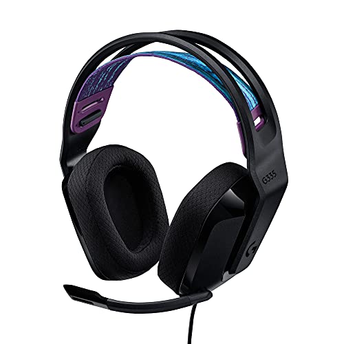 Casque gaming filaire Logitech G335, avec microphone rabattable, prise audio 3,5 mm, coussinets en mousse à mémoire de forme, léger, compatible PC, PlayStation, Xbox et Nintendo Switch – Noir