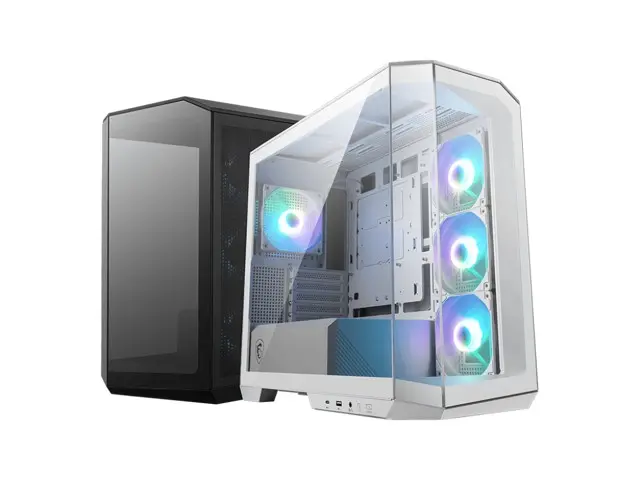 MSI MAG PANO M100R PZ White Micro-ATX PC Case - Supports Back-Connect Motherboard, 4 ARGB Fans, Lighting Hub, GPU Support Stand, Dust Filters, USB.