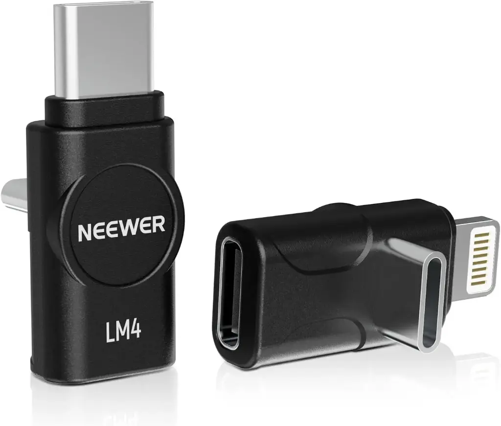 Neewer LM4 USB Type C OTG Adaptateur Set (Packs de 2),USB C vers USB C + USBC vers iOS pour iPhone iPad Téléphone Android CM28 Pro CM28 Ultra CM28 Micro sans Fil, Pas pour Charge Rapide PD