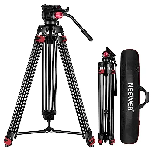 NEEWER 200cm Trépied Vidéo,Trépied en Alliage d’Aluminium Robuste avec Tête de Glissement Fluide à 360°, Plaque QR Compatible avec Canon Nikon Sony et Autres Caméscopes DSLR,Charge Jusqu’à 8kg