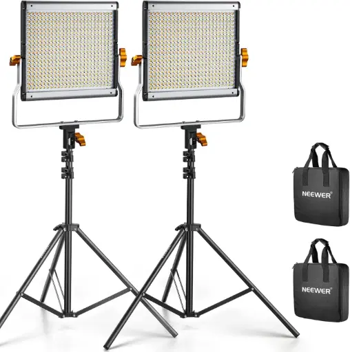 [66600538] NEEWER 480 LED Panneau Lumière Torche Vidéo Photo - 2 Packs Panneau LED Torche Video Bicouleur avec Support en U et Support de Lumière pour Studio Youtube,3200-5600K CRI 96+