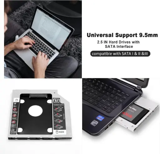 9.5mm SATA Hard Drive Caddy, Second HDD Caddy Hard Drive Caddy Adapter Case, Universal Compatible with 2.5" SATA Hard Drive